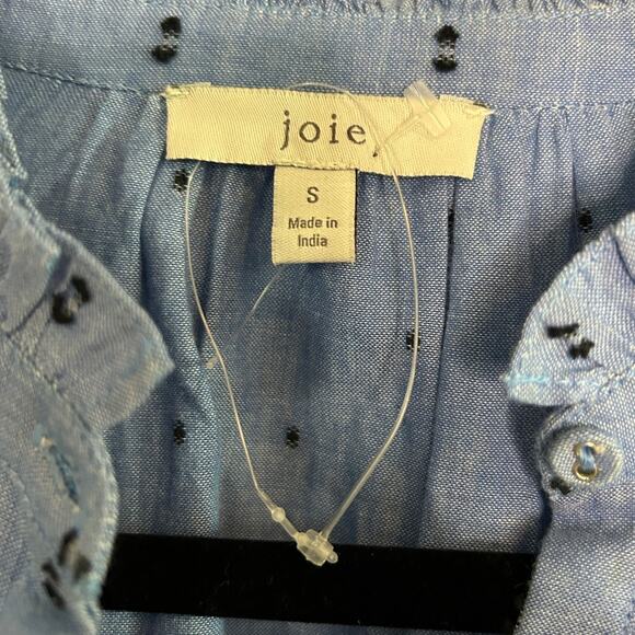 JOIE New SAMPLE Blue Swiss Dot Style Cotton Chambray Prairie Boho Top Size S - Picture 6 of 7